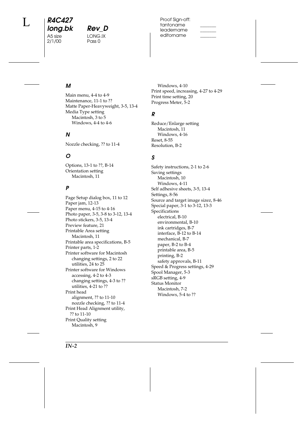 R4c427 long.bk rev_d | Epson Stylus Scan 2500 User Manual | Page 289 / 293