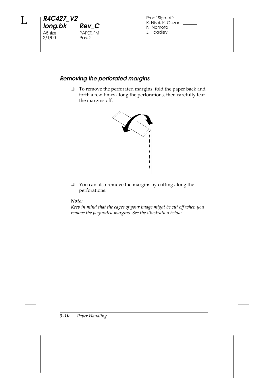 Removing the perforated margins, Removing the perforated margins -10 | Epson Stylus Scan 2500 User Manual | Page 33 / 293