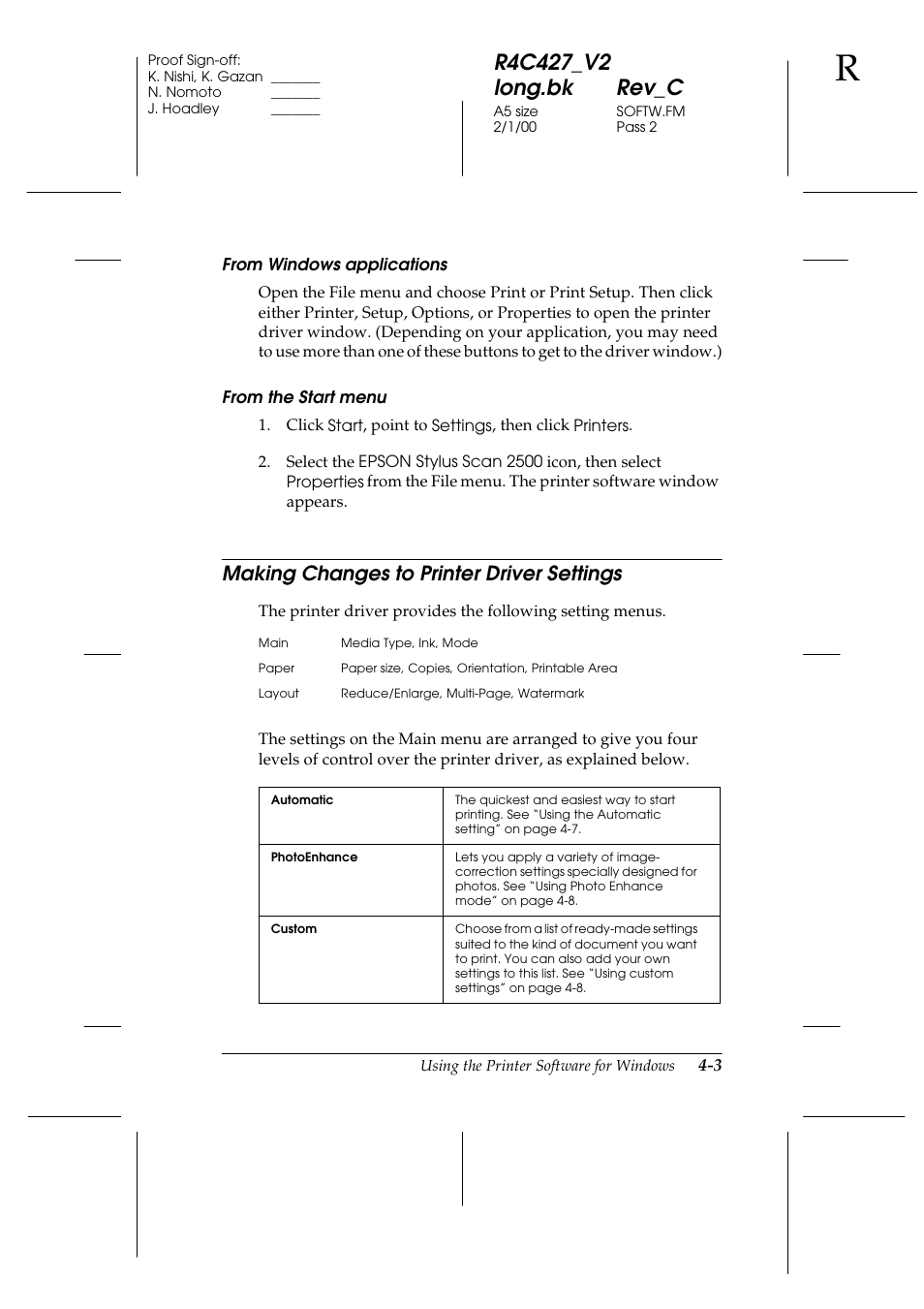 Making changes to printer driver settings, Making changes to printer driver settings -3 | Epson Stylus Scan 2500 User Manual | Page 38 / 293
