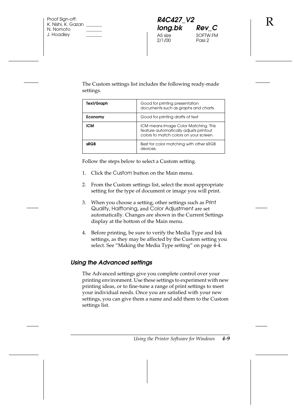 Using the advanced settings, Using the advanced settings -9 | Epson Stylus Scan 2500 User Manual | Page 44 / 293
