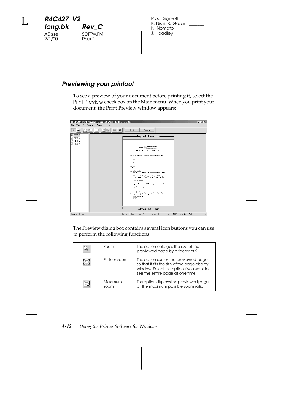 Previewing your printout, Previewing your printout -12 | Epson Stylus Scan 2500 User Manual | Page 47 / 293