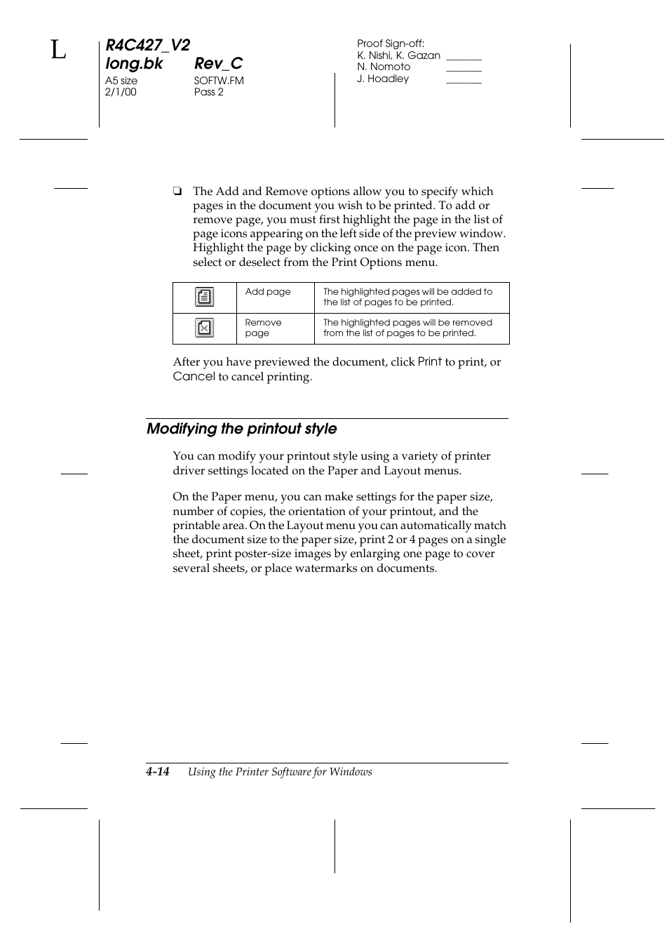 Modifying the printout style, Modifying the printout style -14 | Epson Stylus Scan 2500 User Manual | Page 49 / 293
