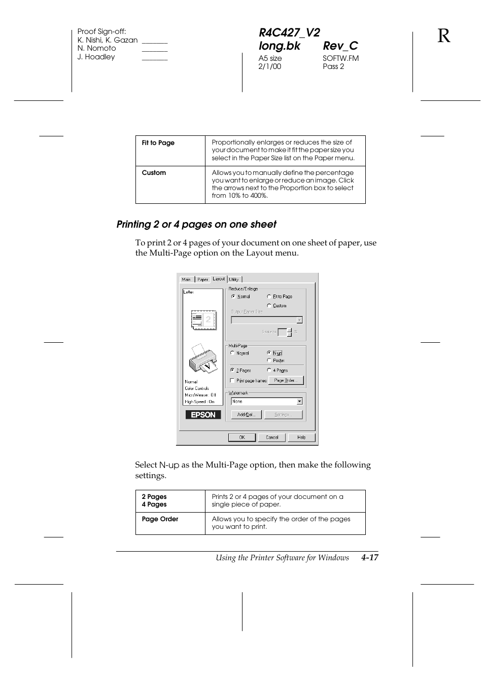 Printing 2 or 4 pages on one sheet | Epson Stylus Scan 2500 User Manual | Page 52 / 293