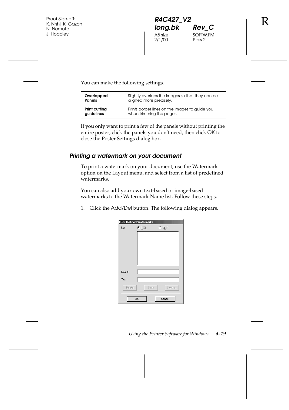 Printing a watermark on your document, Printing a watermark on your document -19 | Epson Stylus Scan 2500 User Manual | Page 54 / 293