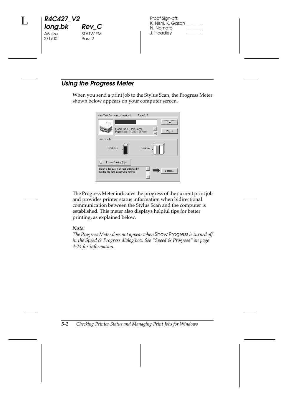 Using the progress meter, Using the progress meter -2 | Epson Stylus Scan 2500 User Manual | Page 67 / 293