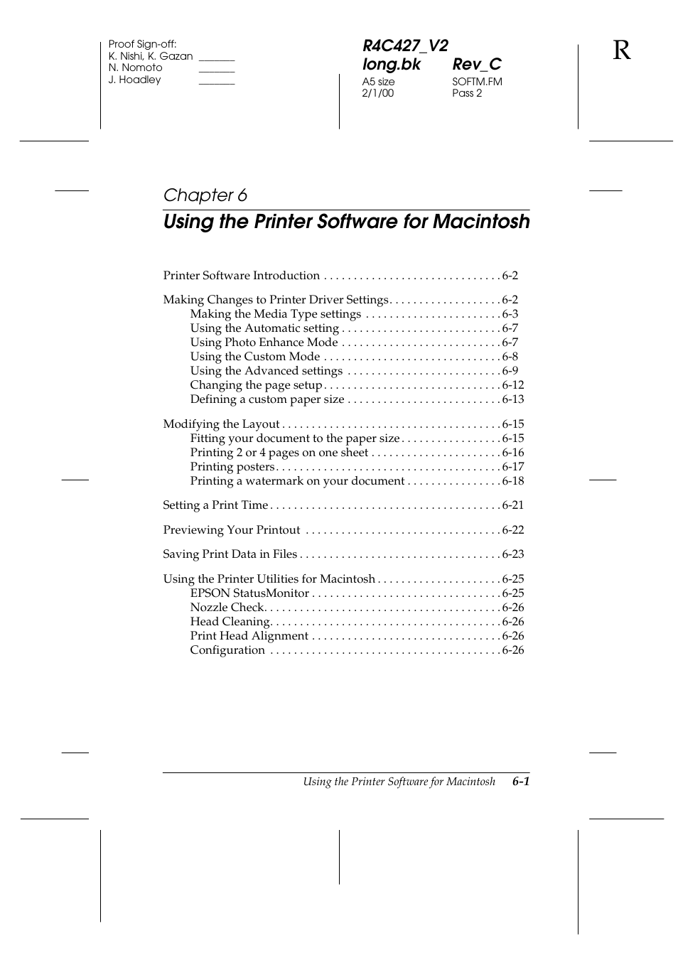Using the printer software for macintosh, Chapter 6 | Epson Stylus Scan 2500 User Manual | Page 72 / 293