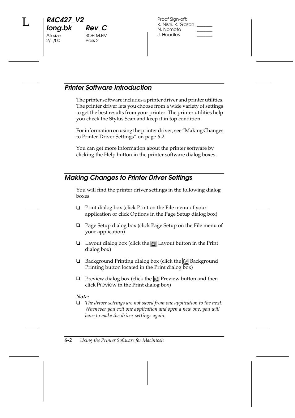 Printer software introduction, Making changes to printer driver settings, Printer software introduction -2 | Making changes to printer driver settings -2 | Epson Stylus Scan 2500 User Manual | Page 73 / 293