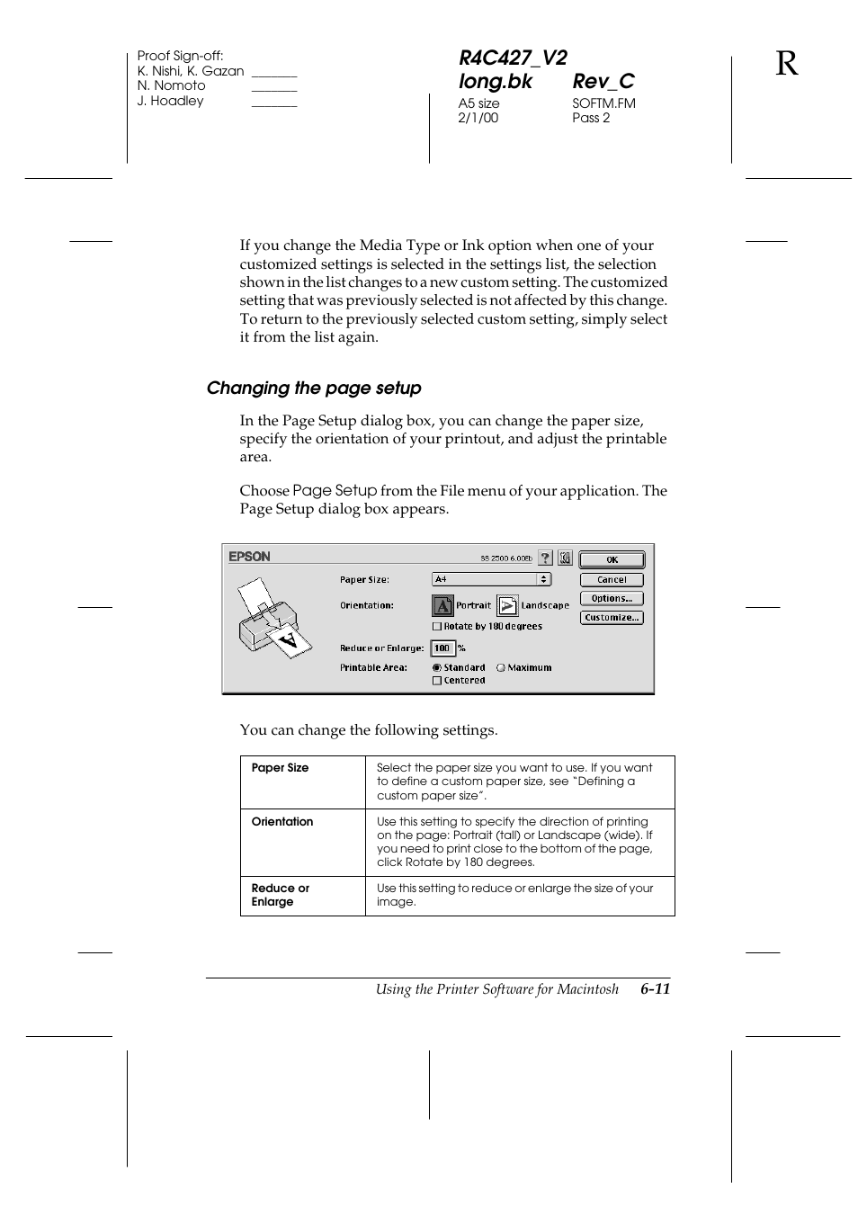 Changing the page setup | Epson Stylus Scan 2500 User Manual | Page 82 / 293