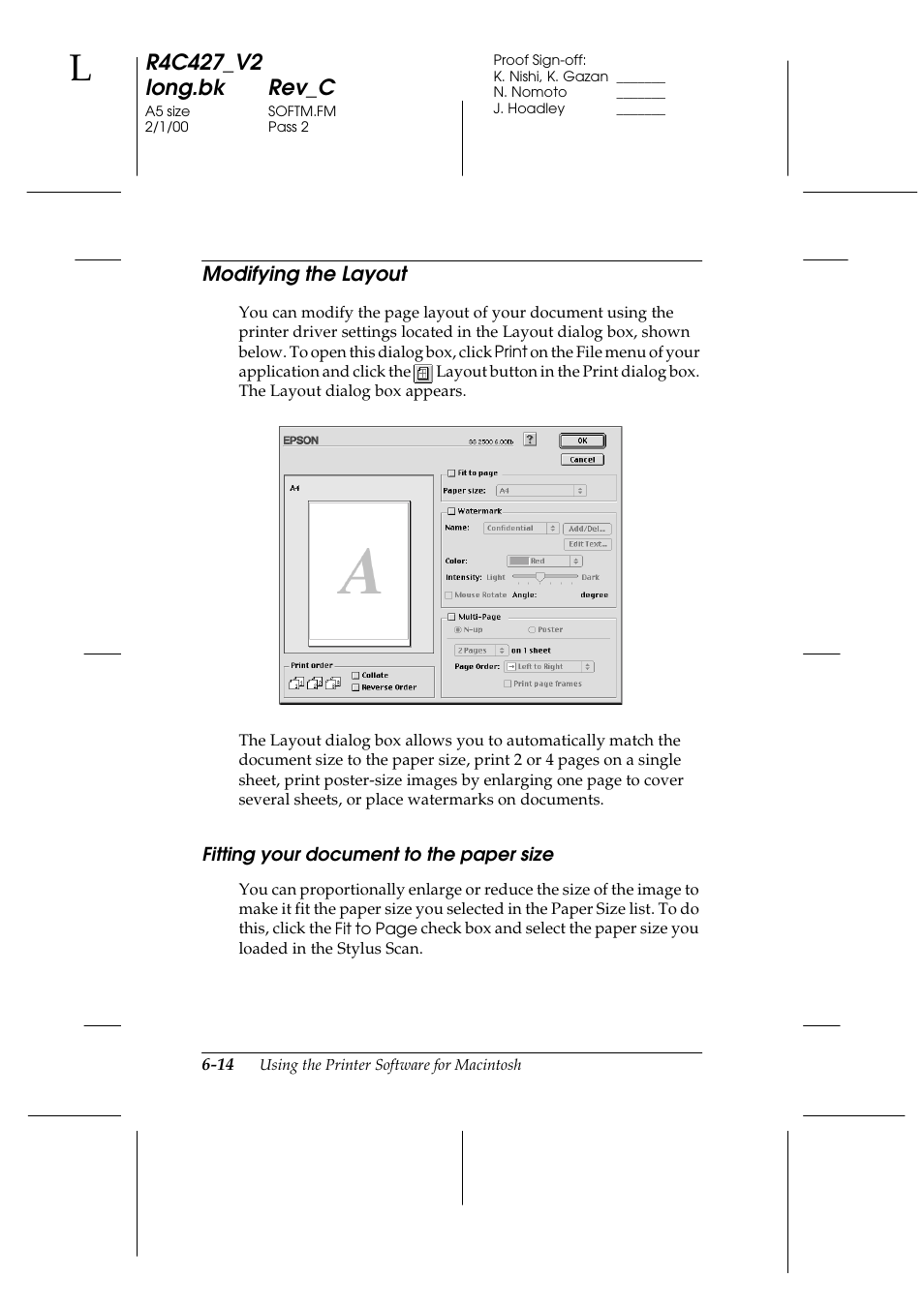 Modifying the layout, Fitting your document to the paper size | Epson Stylus Scan 2500 User Manual | Page 85 / 293