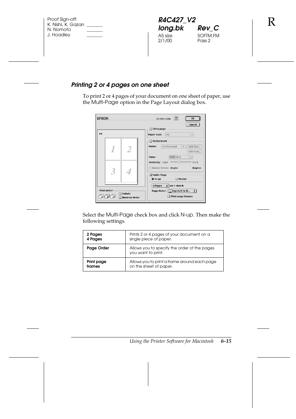 Printing 2 or 4 pages on one sheet | Epson Stylus Scan 2500 User Manual | Page 86 / 293