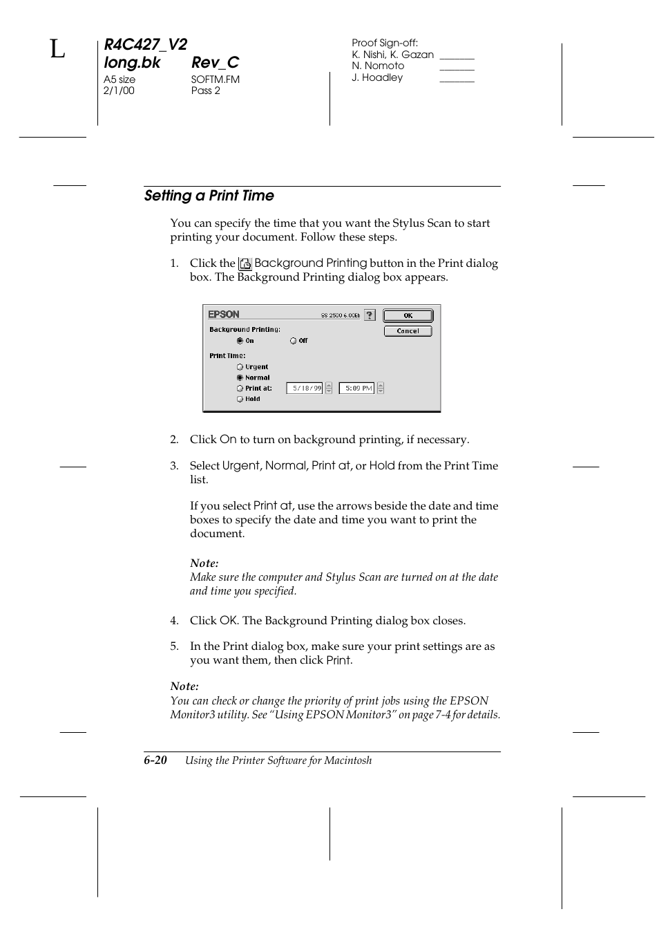Setting a print time | Epson Stylus Scan 2500 User Manual | Page 91 / 293