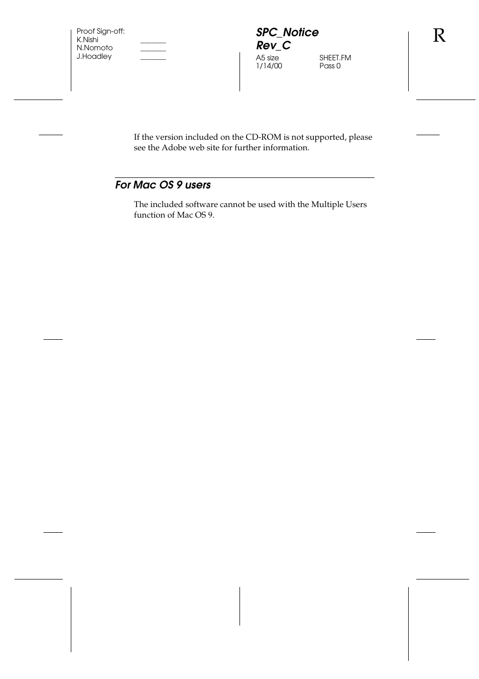 For mac os 9 users, Spc_notice rev_c | Epson Stylus Scan 2500 User Manual | Page 3 / 3