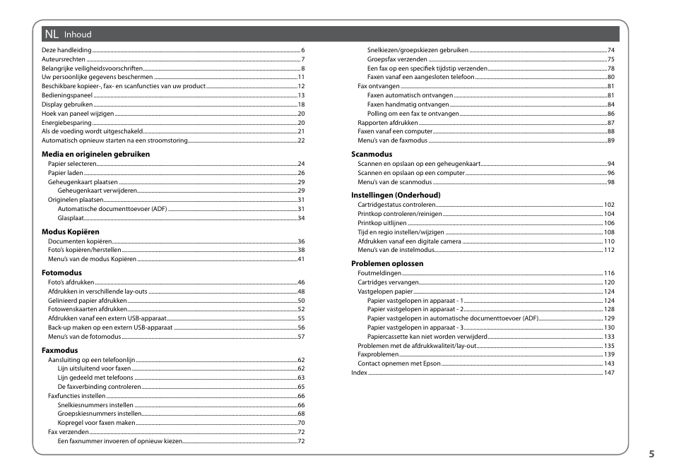 Epson Stylus SX620FW User Manual | Page 5 / 148