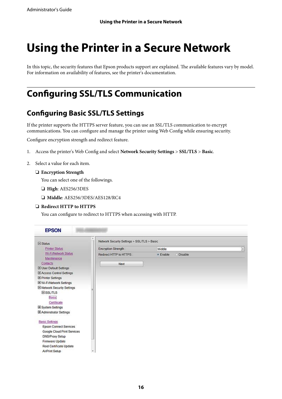 Using the printer in a secure network, Configuring ssl/tls communication, Configuring basic ssl/tls settings | Epson WorkForce Pro WF-R8590 DTWF User Manual | Page 16 / 69
