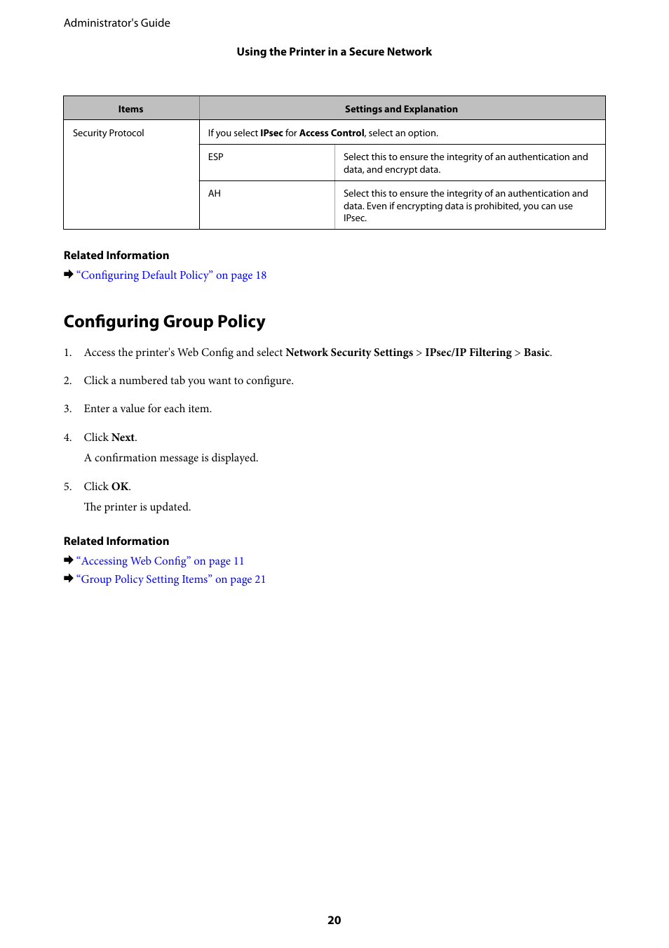 Configuring group policy | Epson WorkForce Pro WF-R8590 DTWF User Manual | Page 20 / 69