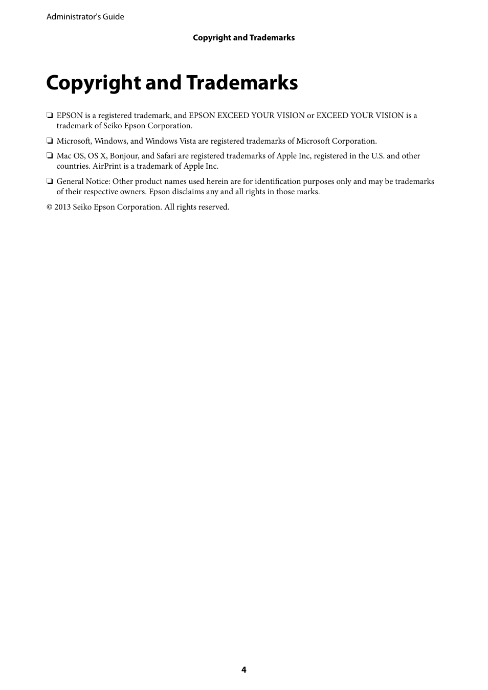 Copyright and trademarks | Epson WorkForce Pro WF-R8590 DTWF User Manual | Page 4 / 69