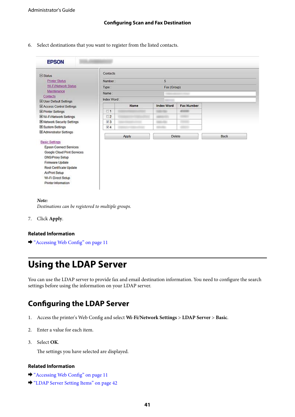Using the ldap server, Configuring the ldap server | Epson WorkForce Pro WF-R8590 DTWF User Manual | Page 41 / 69