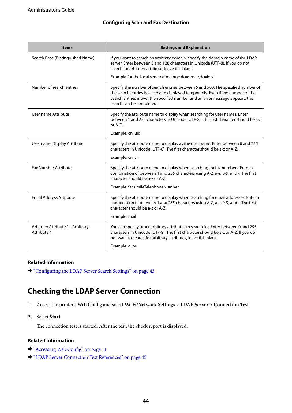 Checking the ldap server connection | Epson WorkForce Pro WF-R8590 DTWF User Manual | Page 44 / 69