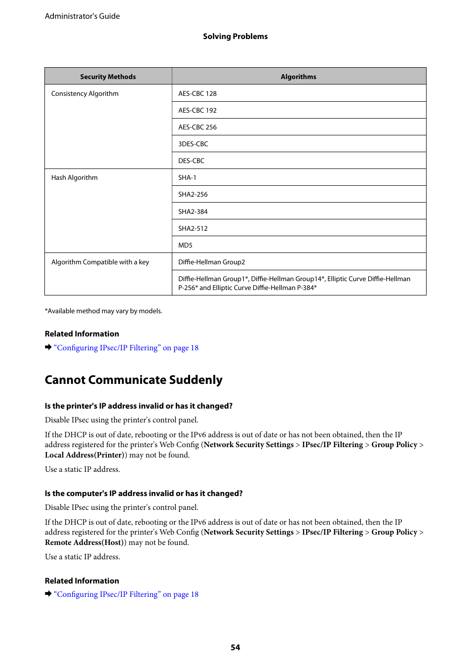 Cannot communicate suddenly | Epson WorkForce Pro WF-R8590 DTWF User Manual | Page 54 / 69