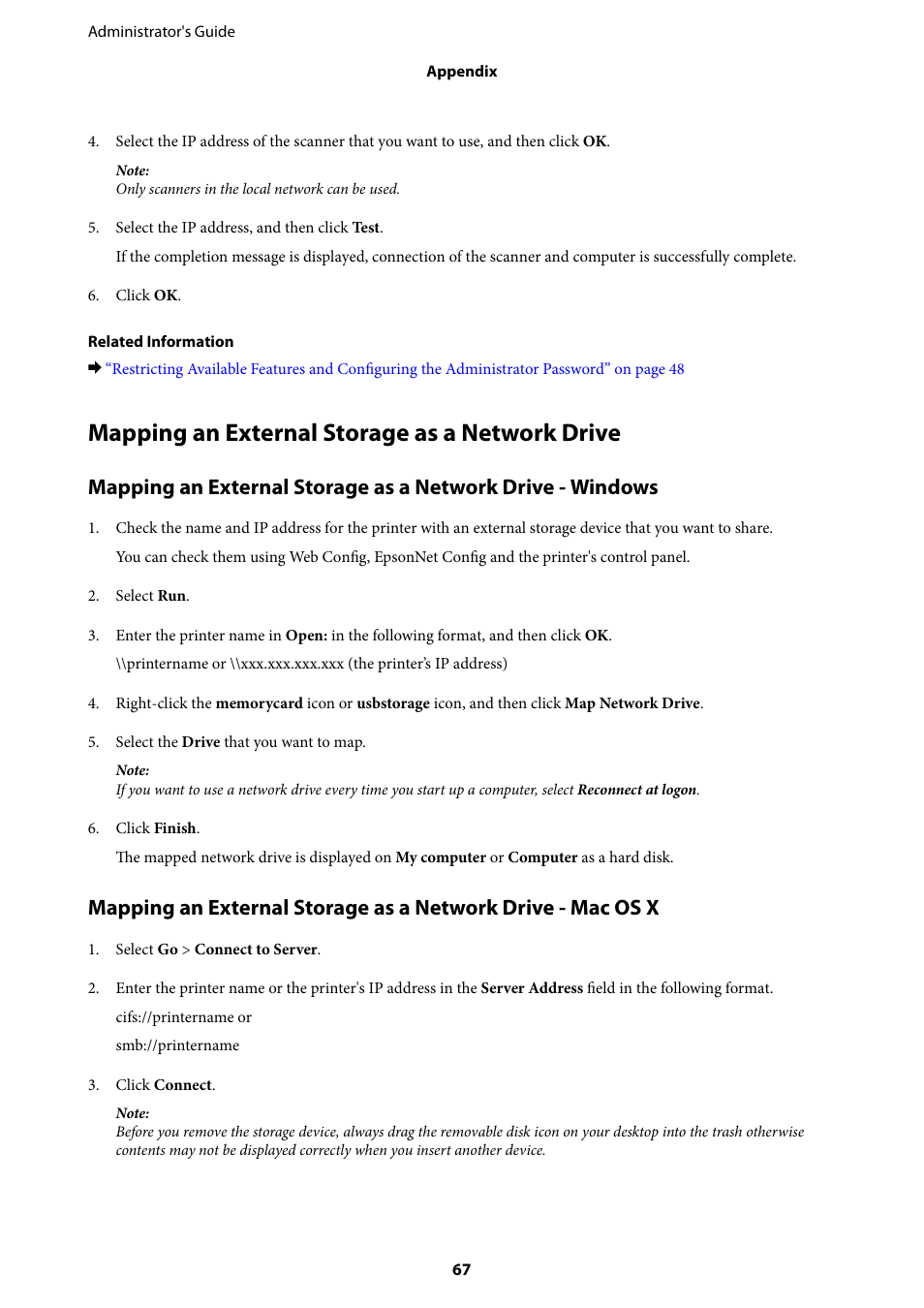 Mapping an external storage as a network drive | Epson WorkForce Pro WF-R8590 DTWF User Manual | Page 67 / 69