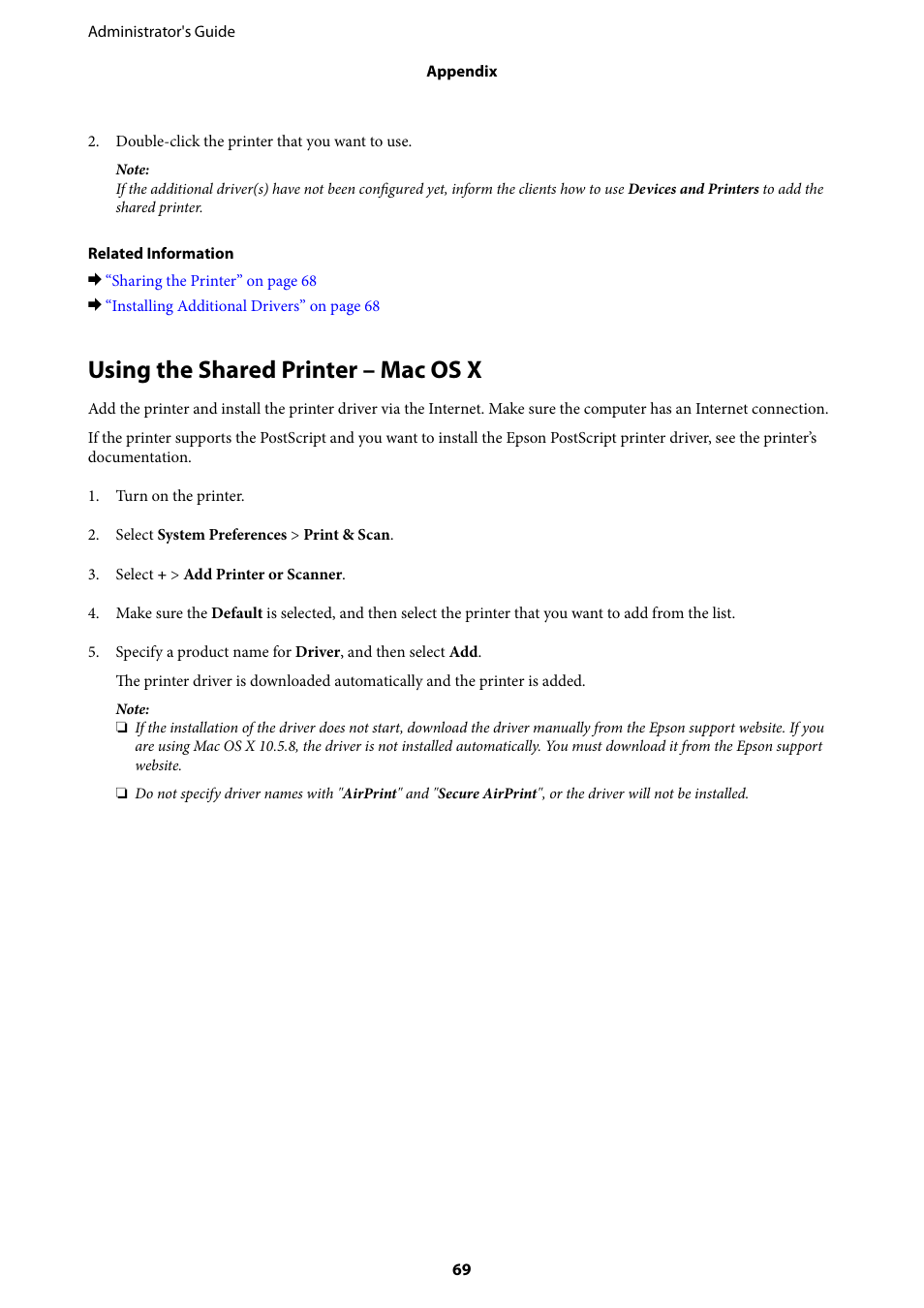 Using the shared printer – mac os x | Epson WorkForce Pro WF-R8590 DTWF User Manual | Page 69 / 69