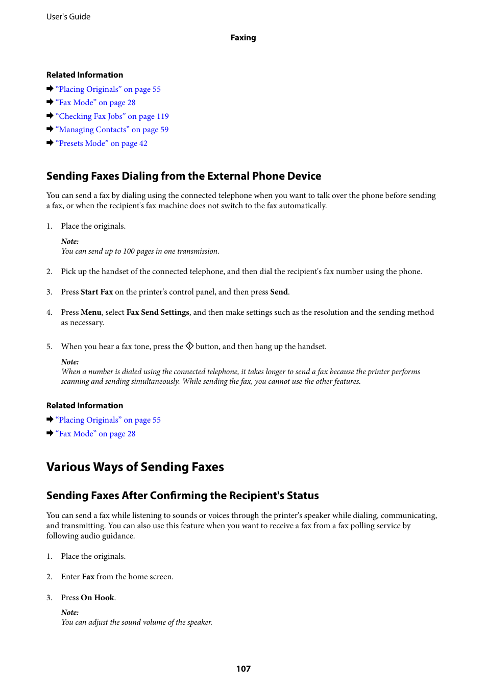 Various ways of sending faxes | Epson WorkForce Pro WF-R8590 DTWF User Manual | Page 107 / 243