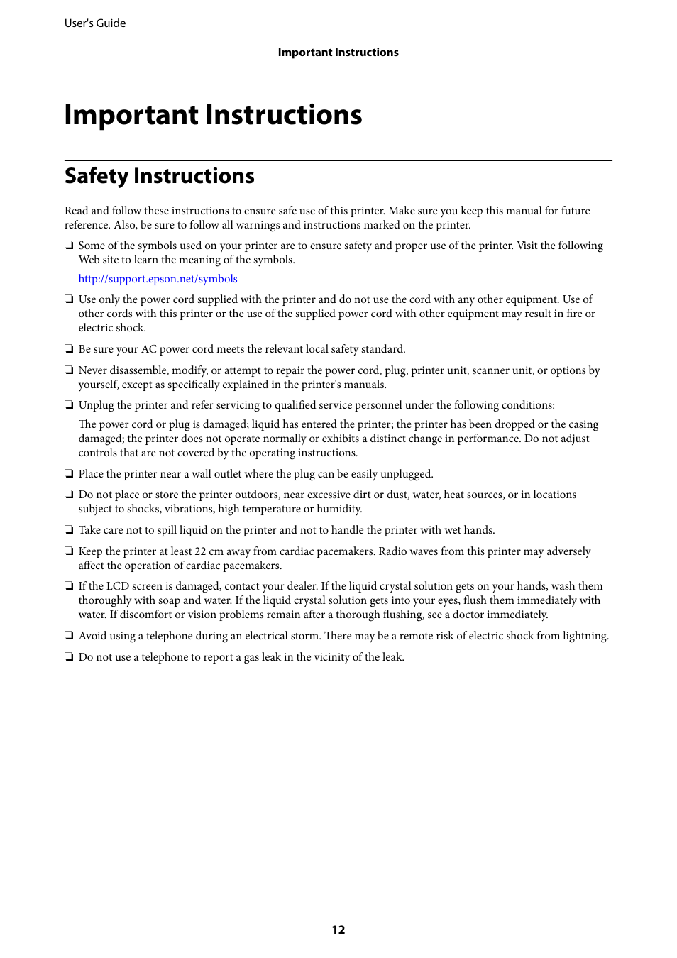 Important instructions, Safety instructions | Epson WorkForce Pro WF-R8590 DTWF User Manual | Page 12 / 243