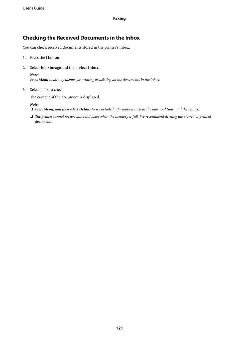 Checking the received documents in the inbox | Epson WorkForce Pro WF-R8590 DTWF User Manual | Page 121 / 243