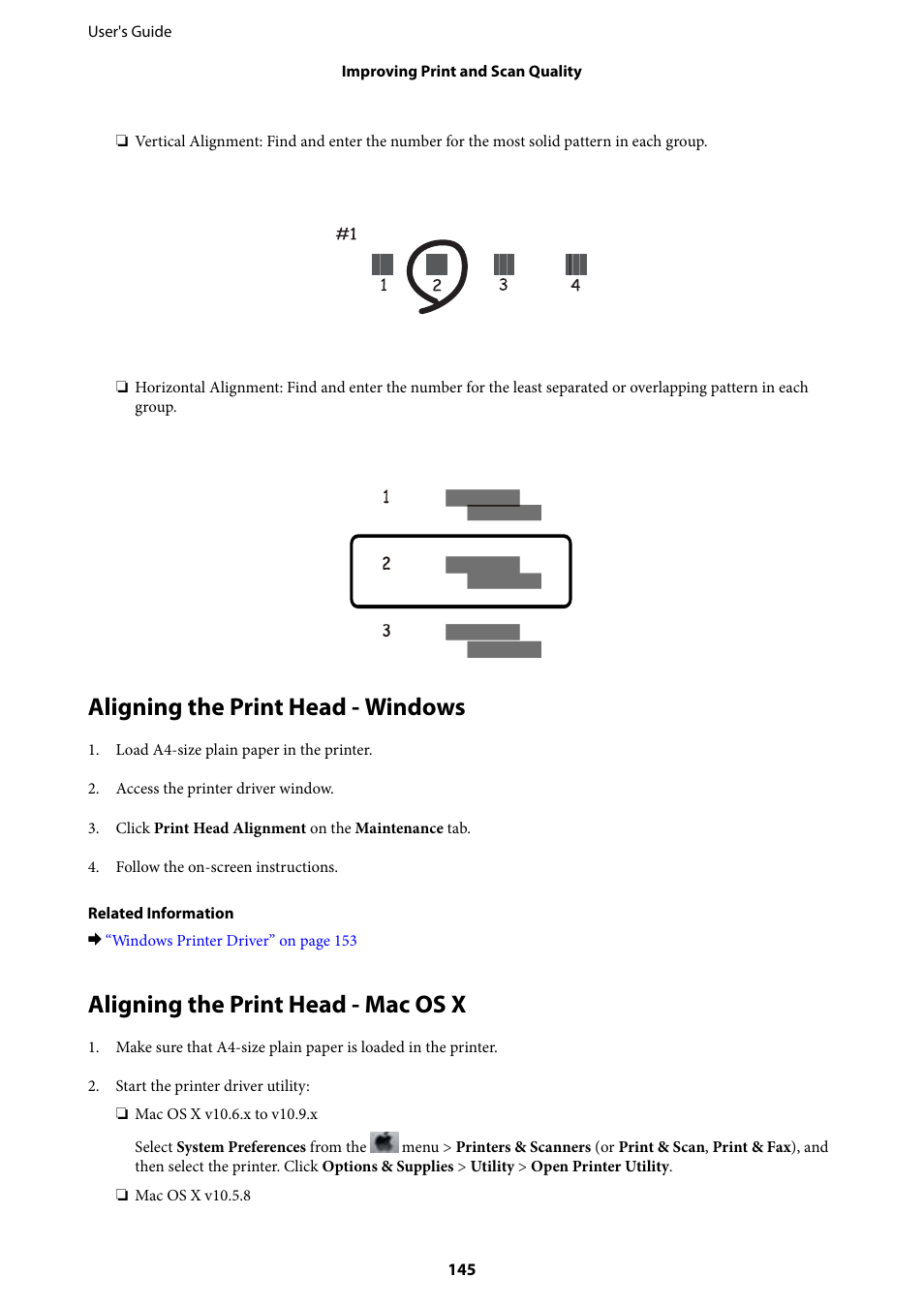 Aligning the print head - windows, Aligning the print head - mac os x | Epson WorkForce Pro WF-R8590 DTWF User Manual | Page 145 / 243