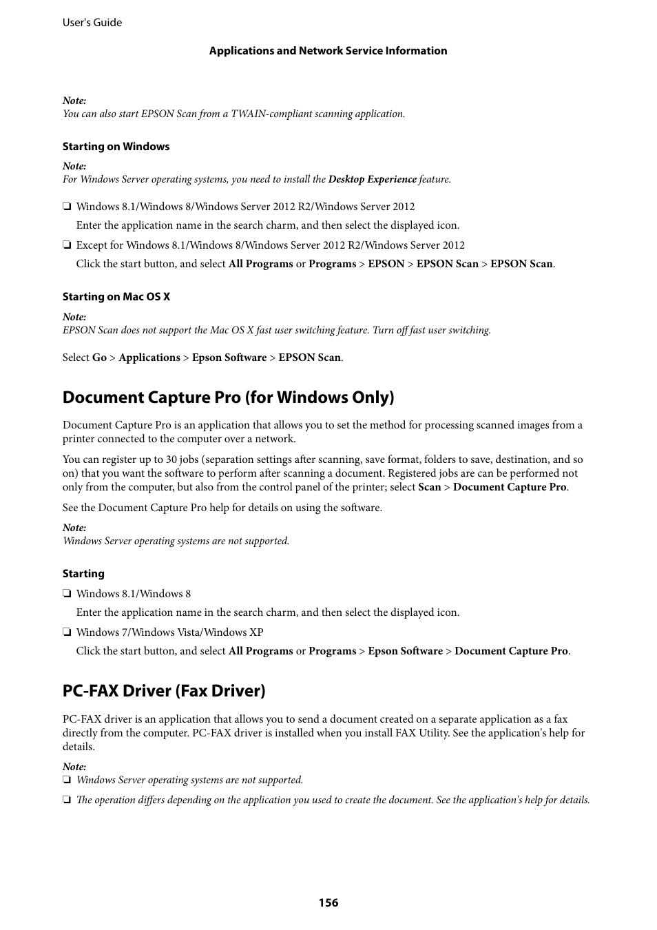 Document capture pro (for windows only), Pc-fax driver (fax driver) | Epson WorkForce Pro WF-R8590 DTWF User Manual | Page 156 / 243
