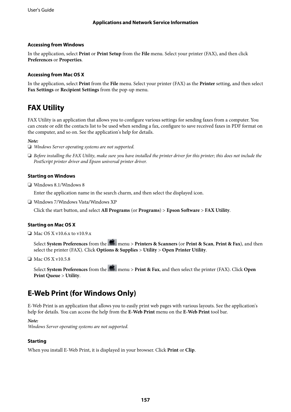 Fax utility, E-web print (for windows only), Fax utility e-web print (for windows only) | Epson WorkForce Pro WF-R8590 DTWF User Manual | Page 157 / 243