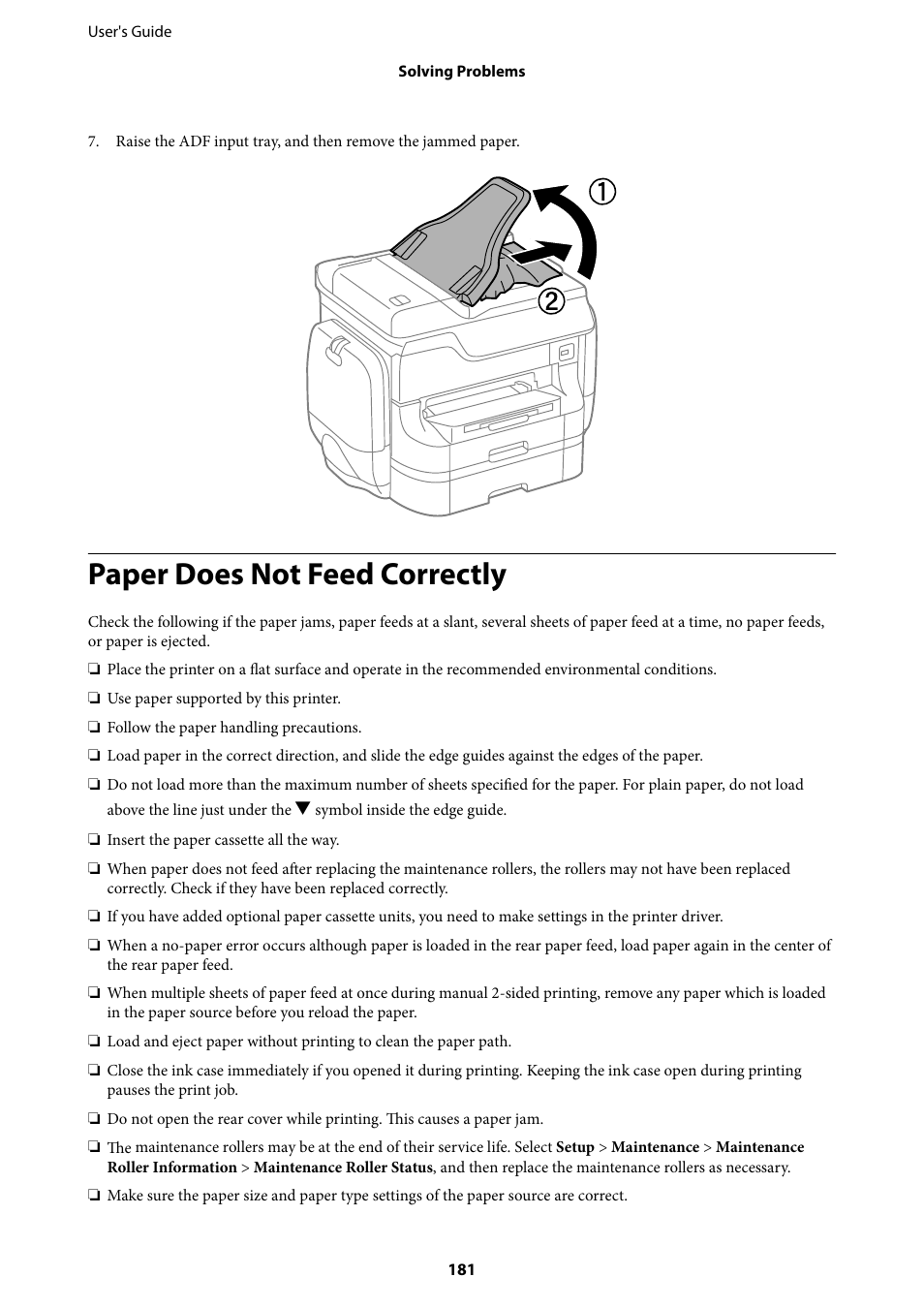Paper does not feed correctly | Epson WorkForce Pro WF-R8590 DTWF User Manual | Page 181 / 243