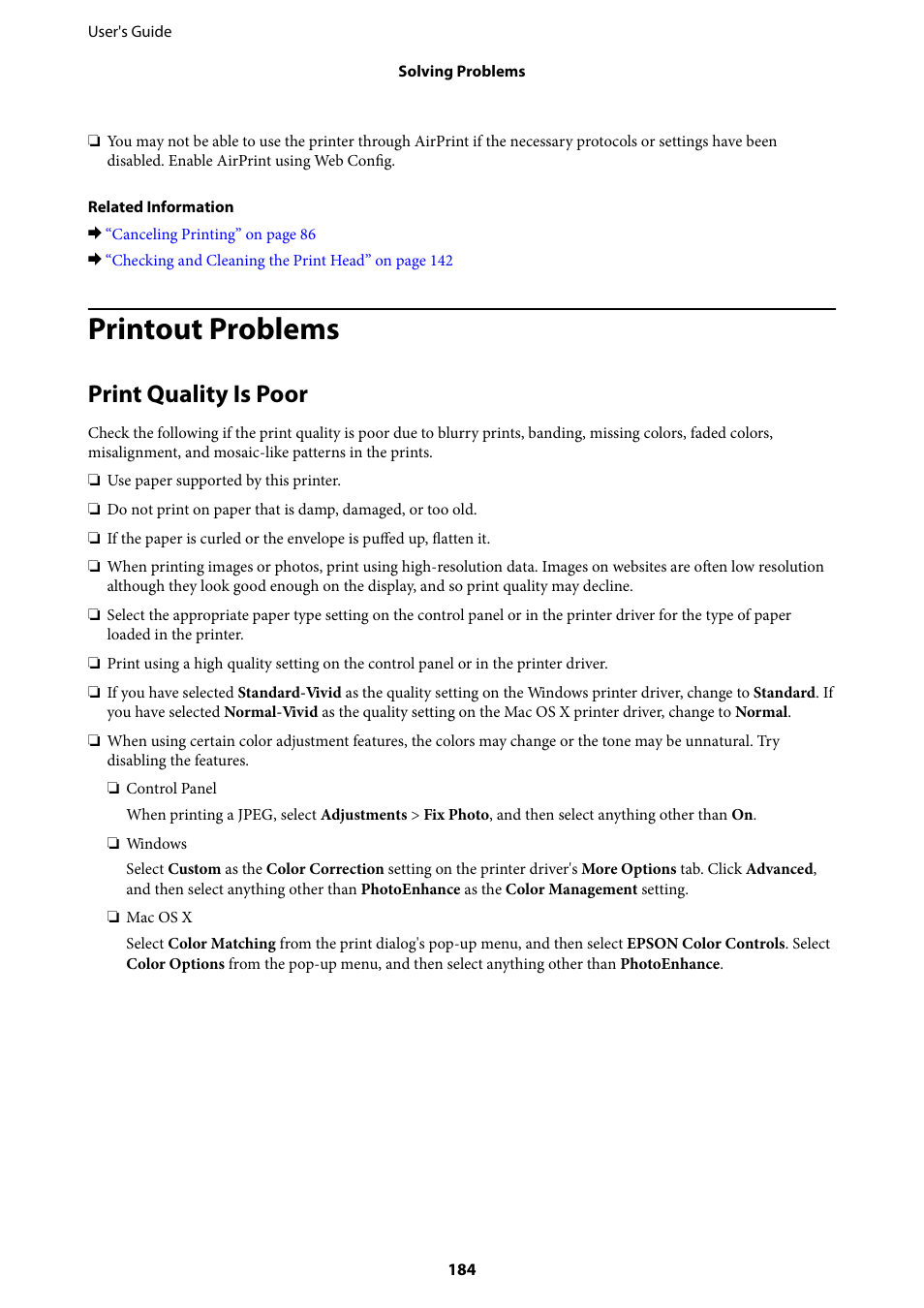 Printout problems, Print quality is poor | Epson WorkForce Pro WF-R8590 DTWF User Manual | Page 184 / 243