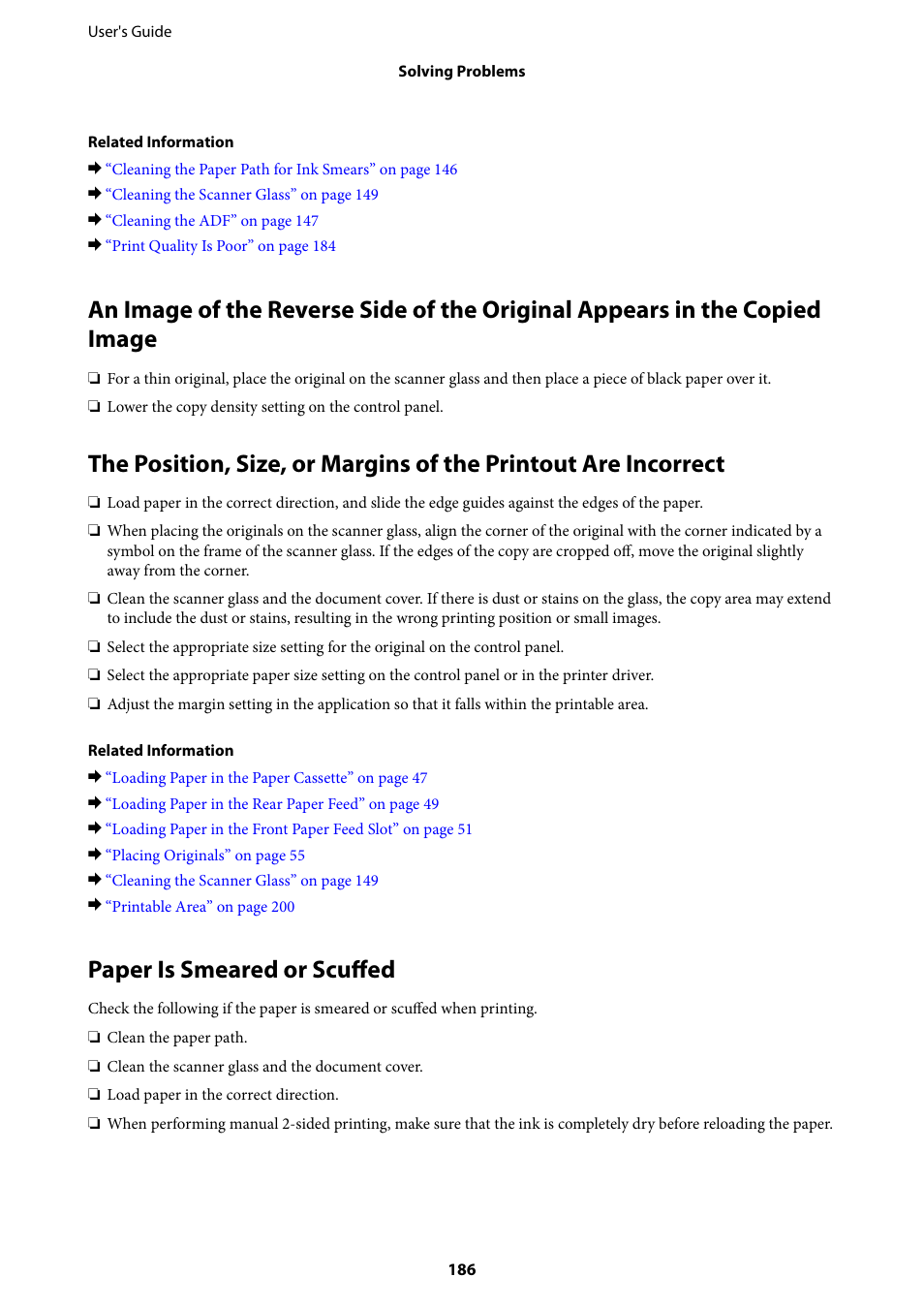 Paper is smeared or scuffed | Epson WorkForce Pro WF-R8590 DTWF User Manual | Page 186 / 243