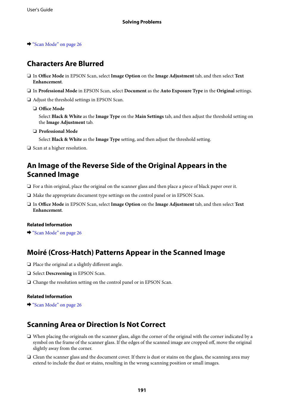 Characters are blurred, Scanning area or direction is not correct | Epson WorkForce Pro WF-R8590 DTWF User Manual | Page 191 / 243