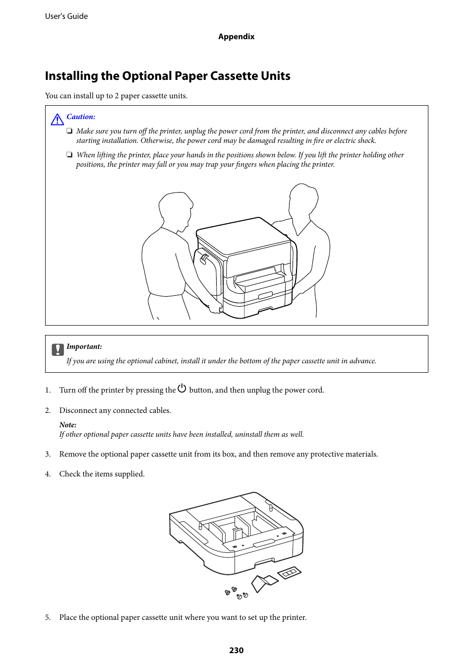 Installing the optional paper cassette units | Epson WorkForce Pro WF-R8590 DTWF User Manual | Page 230 / 243