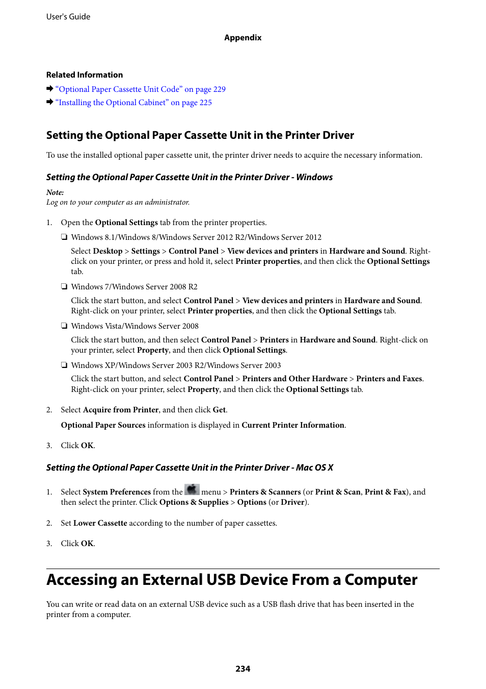 Accessing an external usb device from a computer | Epson WorkForce Pro WF-R8590 DTWF User Manual | Page 234 / 243