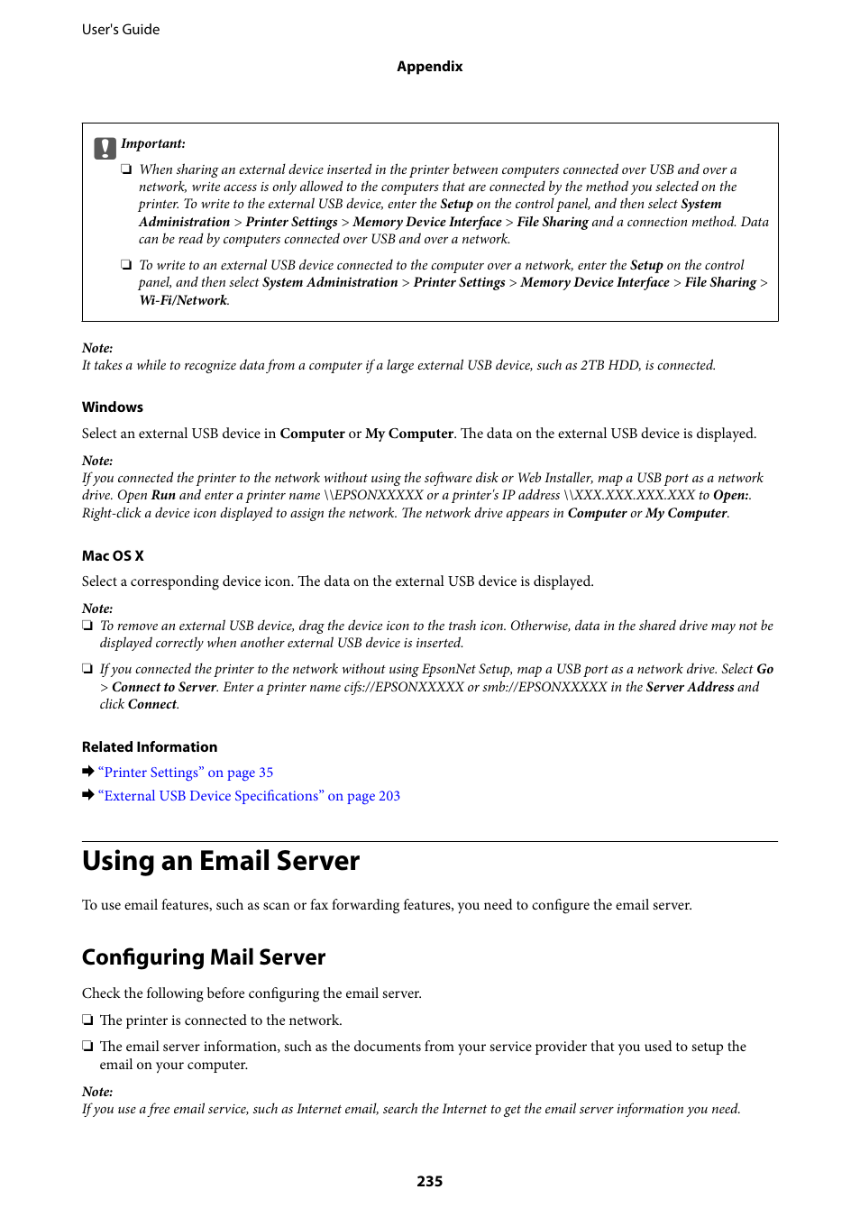 Using an email server, Configuring mail server | Epson WorkForce Pro WF-R8590 DTWF User Manual | Page 235 / 243