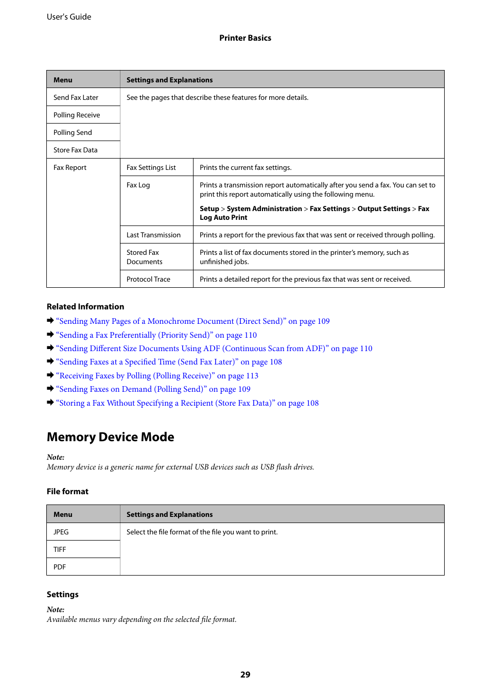 Memory device mode | Epson WorkForce Pro WF-R8590 DTWF User Manual | Page 29 / 243