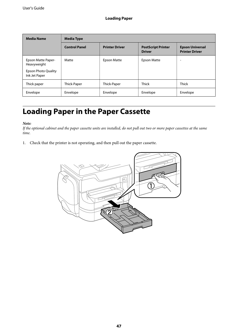 Loading paper in the paper cassette | Epson WorkForce Pro WF-R8590 DTWF User Manual | Page 47 / 243