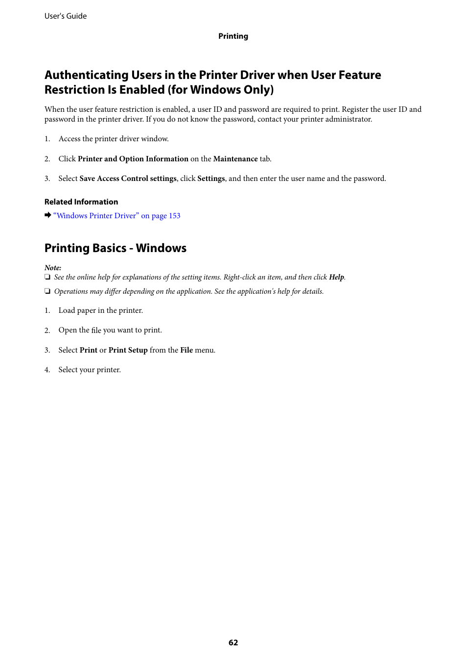 Printing basics - windows | Epson WorkForce Pro WF-R8590 DTWF User Manual | Page 62 / 243