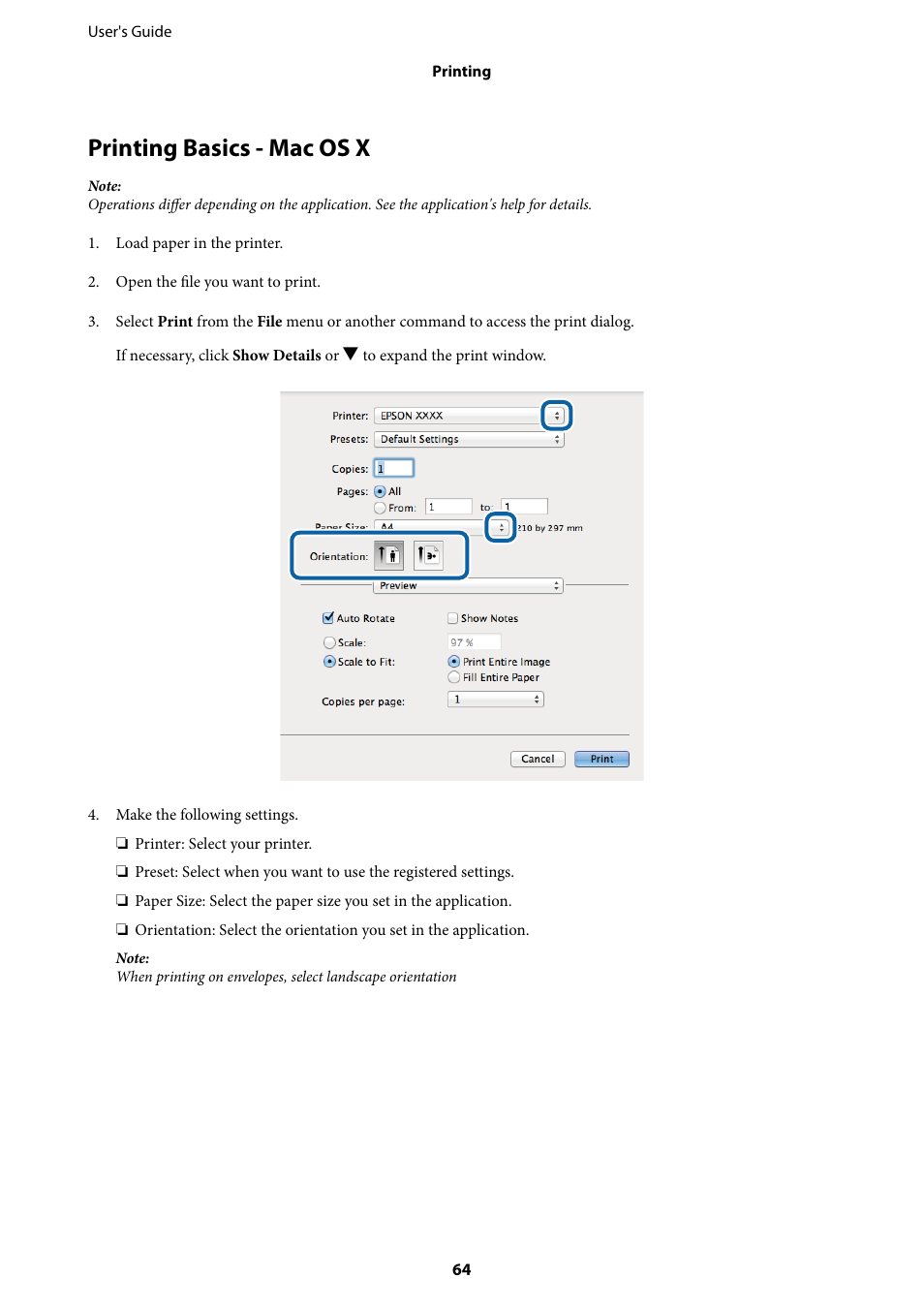 Printing basics - mac os x | Epson WorkForce Pro WF-R8590 DTWF User Manual | Page 64 / 243
