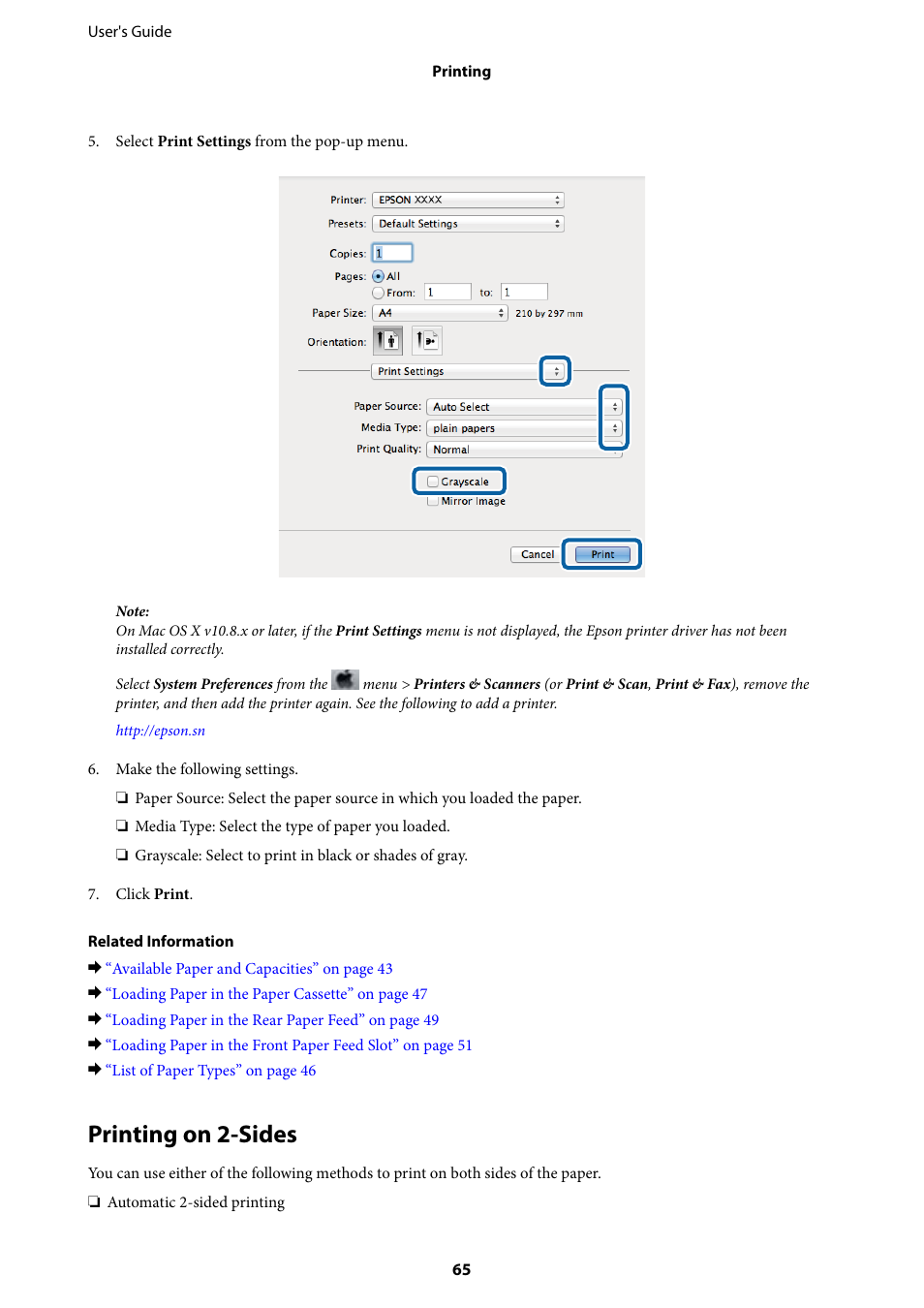 Printing on 2-sides | Epson WorkForce Pro WF-R8590 DTWF User Manual | Page 65 / 243