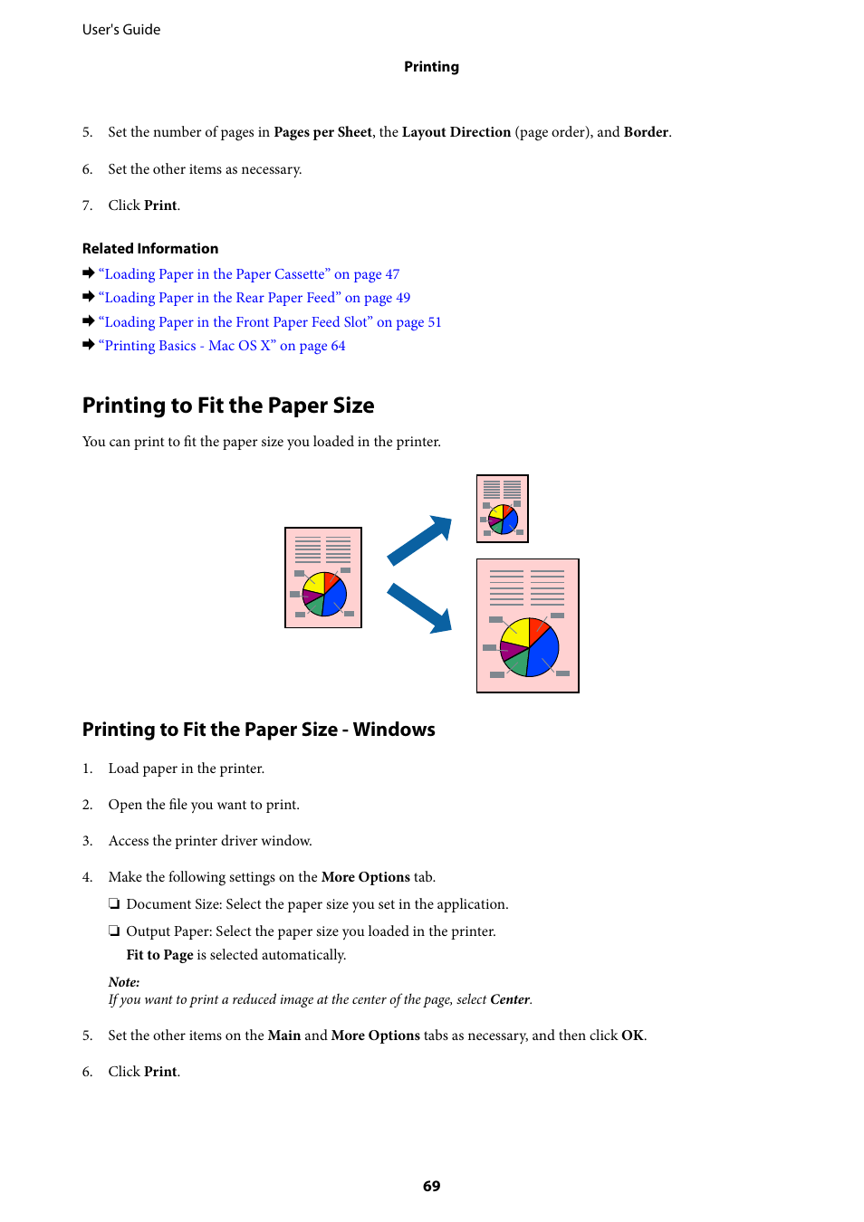 Printing to fit the paper size, Printing to fit the paper size - windows | Epson WorkForce Pro WF-R8590 DTWF User Manual | Page 69 / 243