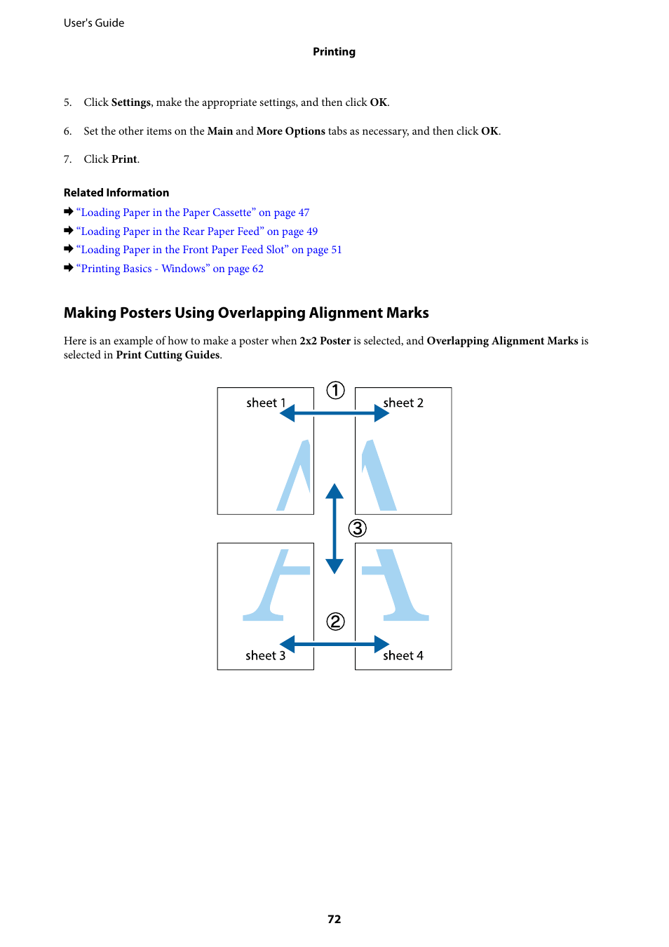 Making posters using overlapping alignment marks | Epson WorkForce Pro WF-R8590 DTWF User Manual | Page 72 / 243
