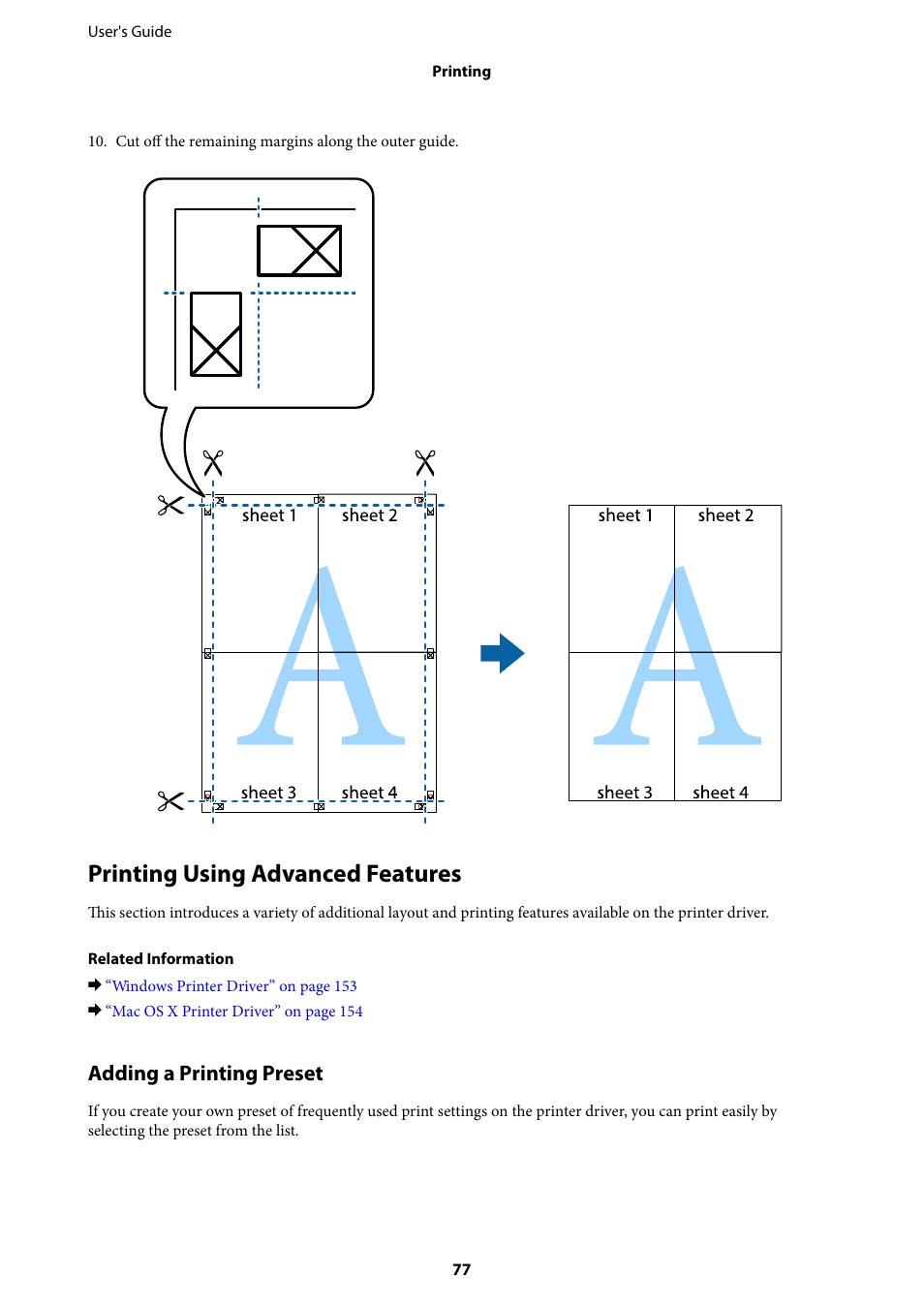 Printing using advanced features, Adding a printing preset | Epson WorkForce Pro WF-R8590 DTWF User Manual | Page 77 / 243