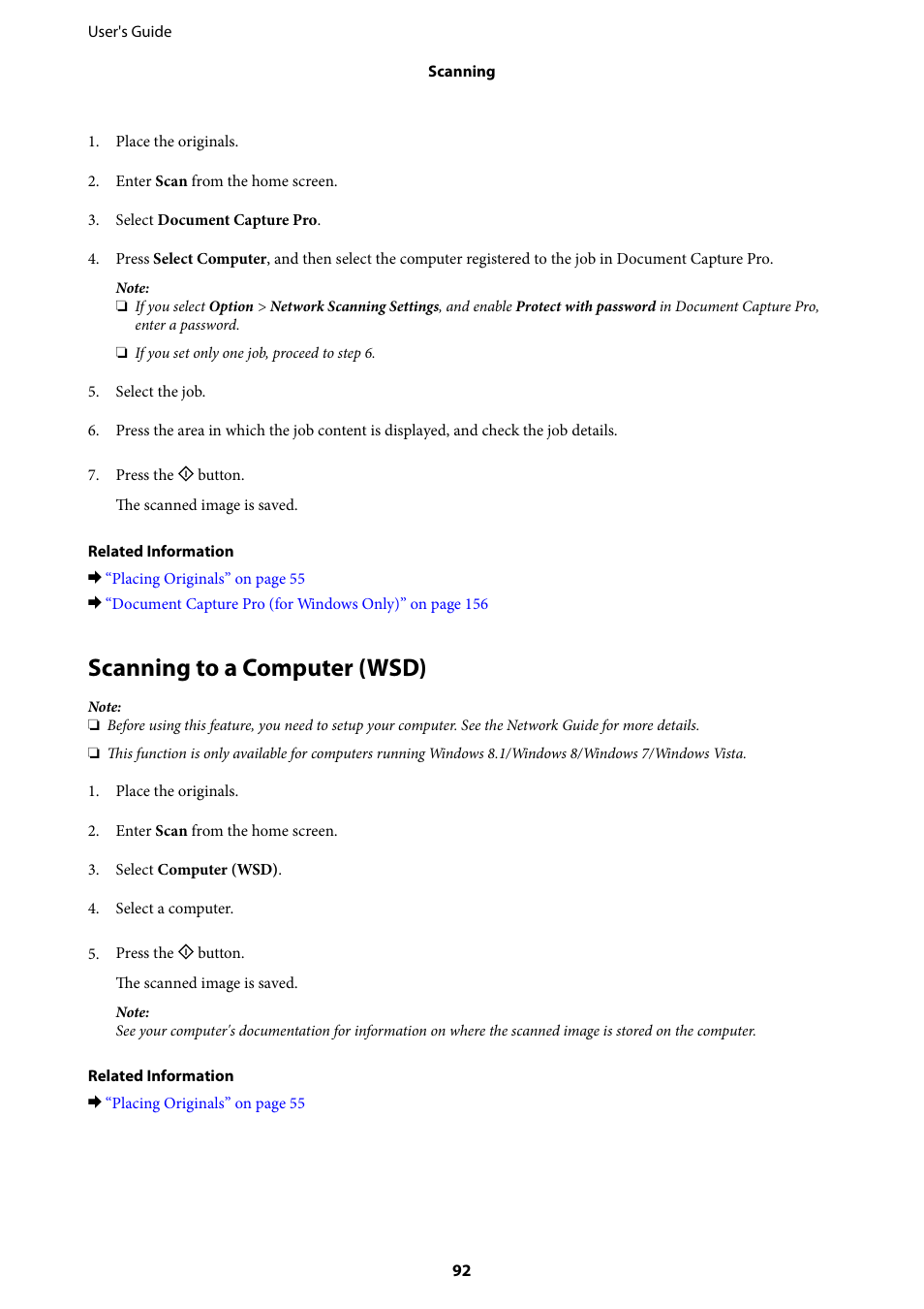 Scanning to a computer (wsd) | Epson WorkForce Pro WF-R8590 DTWF User Manual | Page 92 / 243