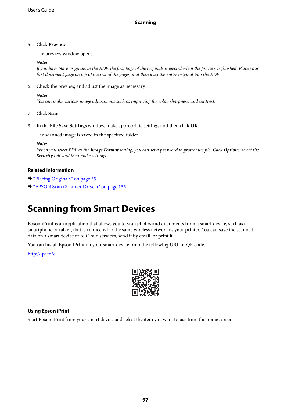 Scanning from smart devices | Epson WorkForce Pro WF-R8590 DTWF User Manual | Page 97 / 243