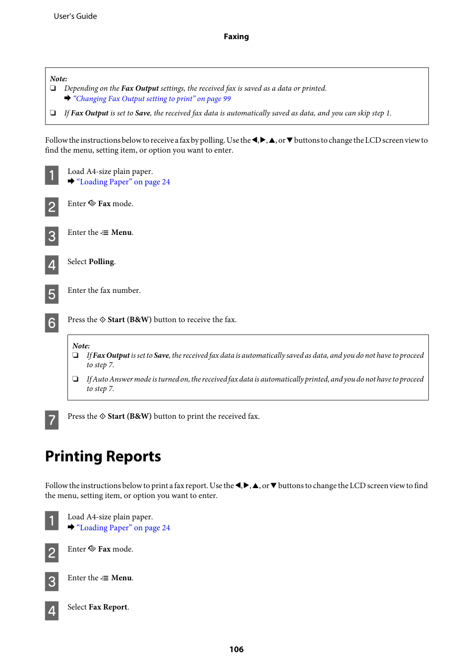Printing reports | Epson WP-M4595DNF User Manual | Page 106 / 203