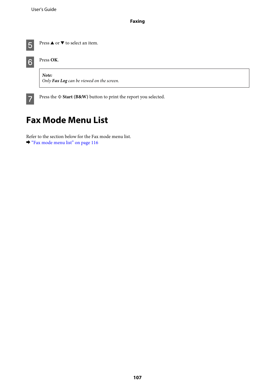 Fax mode menu list | Epson WP-M4595DNF User Manual | Page 107 / 203